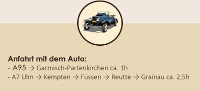 Anfahrt mit dem Auto: - A95 → Garmisch-Partenkirchen ca. 1h - A7 Ulm → Kempten → Fssen → Reutte → Grainau ca. 2,5h